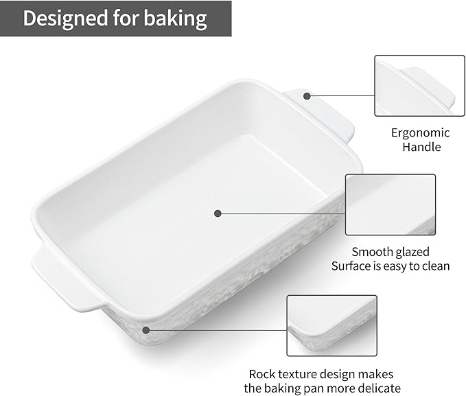 Dafuceramic Casserole Dishes for Oven, Baking Dishes, Ceramic Bakeware Sets of 4, Rectangular Baking Pan Set with Handles for Baking, Casserole, Kitchen, Wedding Gift,White