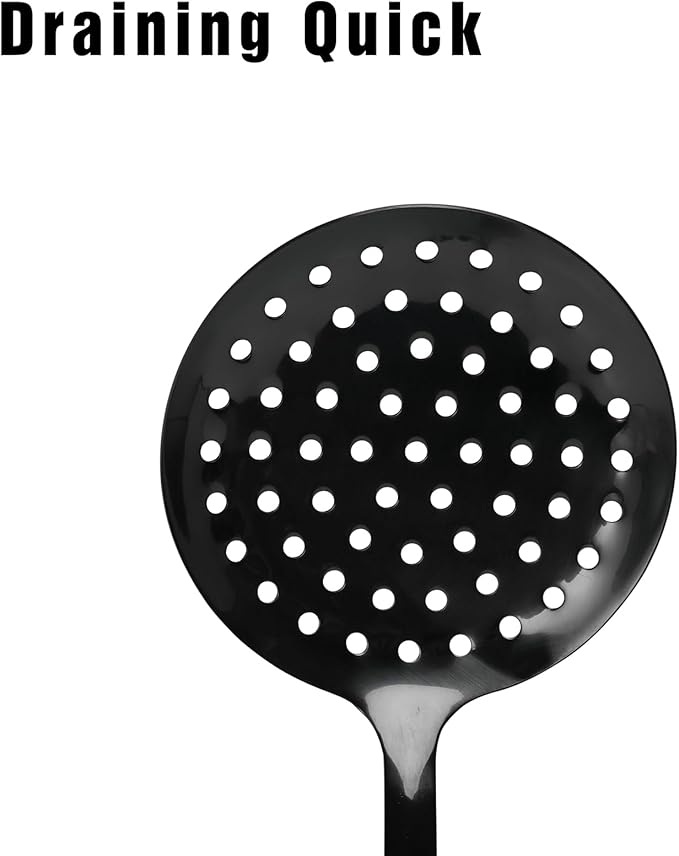 JXWING Black Stainless Steel Skimmer Spoon, Metal Slotted Spoon Strainer