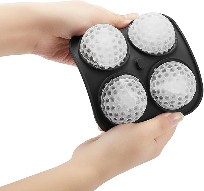 ACOOKEE Novelty Golf Gifts Ball Ice Maker Mold, 2.2" Large Sphere Round Ice Cube Mold for Cocktails, Whiskey, Bourbon Chilling, 4 Hole Fun Shapes Big Silicone Circle Ice Cube Trays