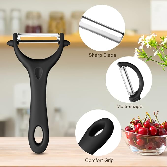 AUAUY 2PCS Potato Peeler, Y and I-Shaped Swivel Vegetable Peeler Set, Black