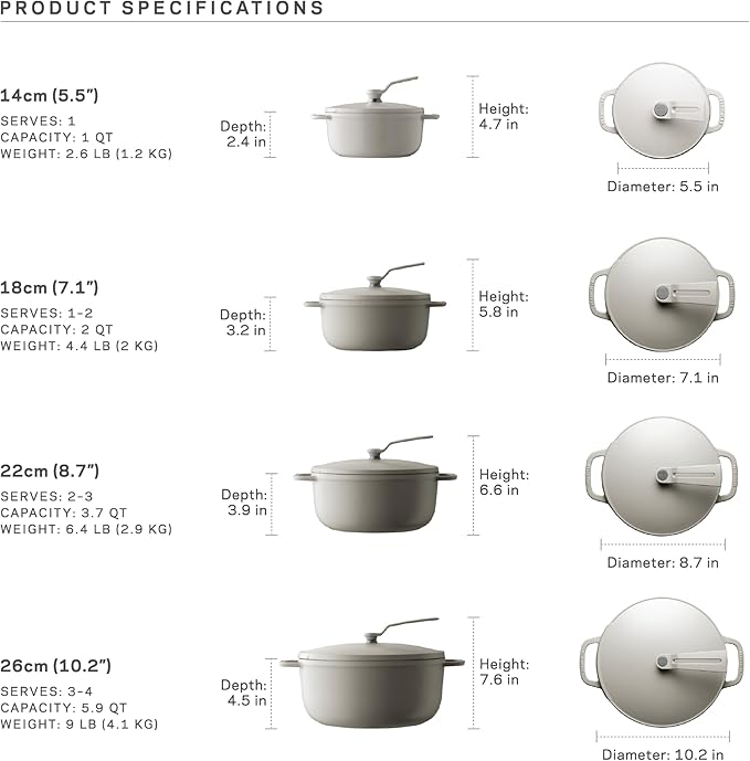 Vermicular Oven Pot 2.0 | Lightweight Enameled Cast Iron Pot | 14cm (1 Qt) | Non-Toxic | Induction-compatible | Dutch Oven | Made in Japan | Sea Salt White