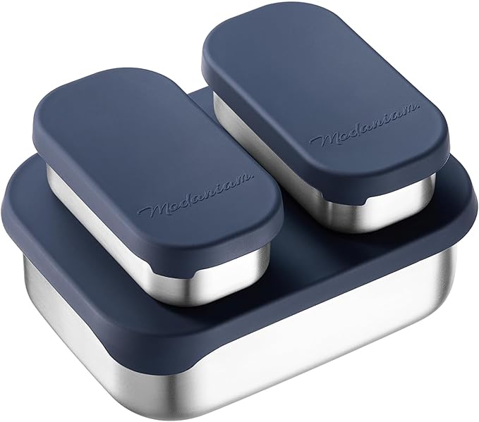 Modaniam Flexibento - Leak proof Stainless Steel Lunch Box | Stainless steel bento box | Lunch Containers with Lids Meal prep| Snack Containers |Metal lunch Box|Small|1 * 27 oz + 2 * 6.5oz