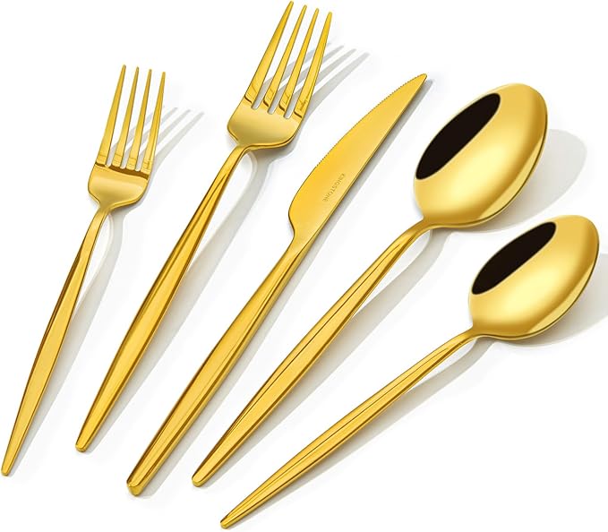 18/10 Silverware Set for 8, 40 Piece Gold Stainless Steel Flatware Cutlery