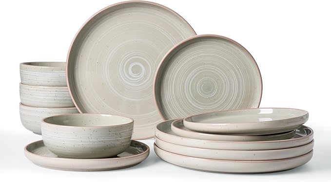 Famiware Meteor 12-Piece Stoneware Dinnerware Set, Matcha Green