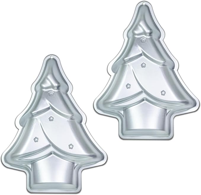 Yikinip Christmas Tree cake pans set of 2，Christmas Tree Shaped cake pan,12 Inch Aluminum Christmas Tree Cake Tin,For Christmas Cake，silver