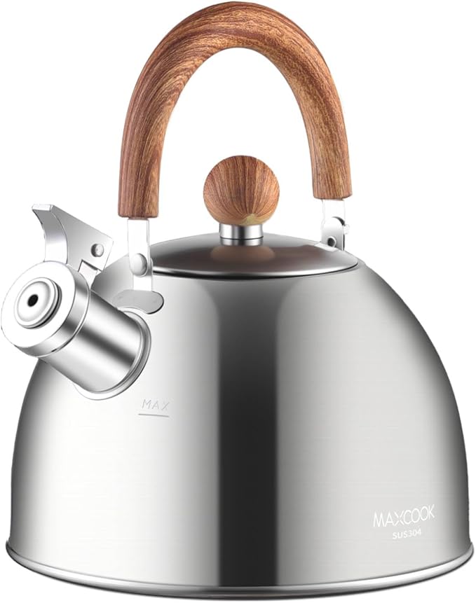MAXCOOK 18/8 Stainless Steel Tea 2.1 Quart Kettle for Stovetop，Silver