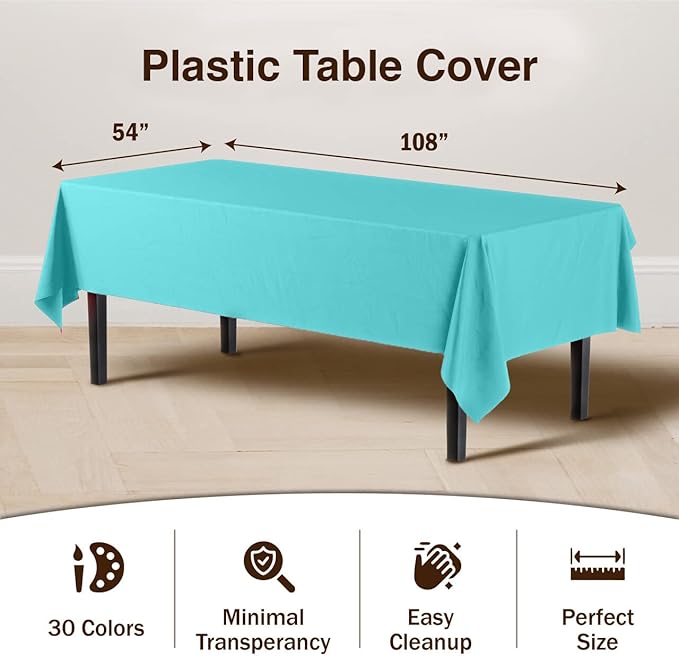 Exquisite 66% Thicker Premium Plastic Table Cloth Rectangle Table Cover 0.5 Mil 6 Pack Aqua Table Cloth 54 Inch x 108 Inch Disposable Tablecloth Won't Tear Easily Like Cheap Thin Brands
