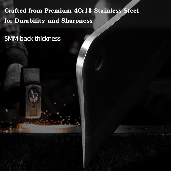 KOFERY 7.3" Carbon Steel Meat Cleaver for Heavy Duty Bone Chopping