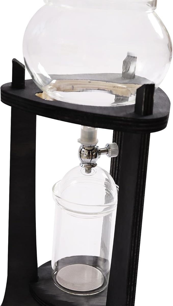 Uphilltool Cold Brew Drip Coffee Maker, 600ml/20.29 Ice Coffee Brewer Machine Cold-Drip Coffee Tower with Glass Container Wood Stand for Home Office
