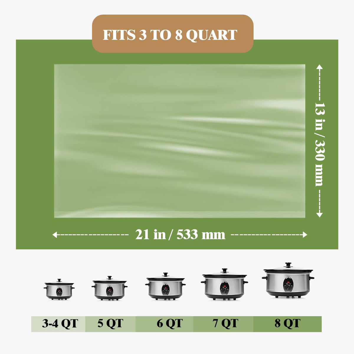 Slow Cooker Liners 20pcs, Large 13“ x 21” Disposable Cooking Bags for 3QT to 8QT Slow Cookers, Cooking Tray for Oval and Round Pots (20)