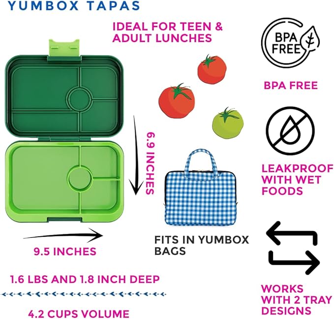 Yumbox Tapas Leakproof Bento Box, 4 Compartments, Palm Green