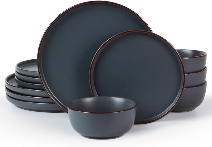 Famiware Mercury 12-Piece Stoneware Dinnerware Set, Charcoal