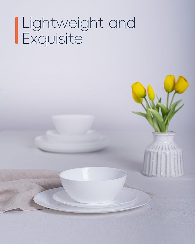 LaGlint 20 OZ Max White Opal Glass Cereal Bowl Set of 6, 6 Inch