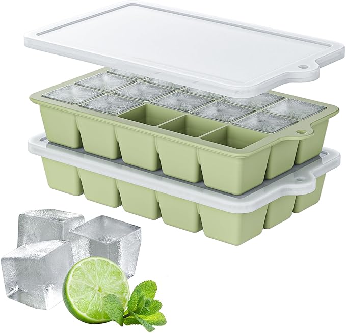 Silicone Ice Cube Tray 2 Pack, HANCELANT Ice Cube Mold, Ice Trays for Freezer with Lid for Whiskey, Cocktail, Drinks and Food, Freezer, BPA Free, Easy Release