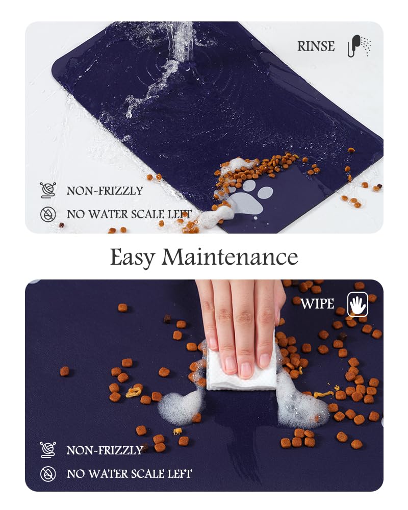 Pet Feeding Mat-Absorbent Dog Mat for Food and Water Bowl-No Stains Quick Dry Water Dispenser Mat-Dog Accessories Pet Supplies-Bowl for Messy Drinkers（Navy,23"x34"