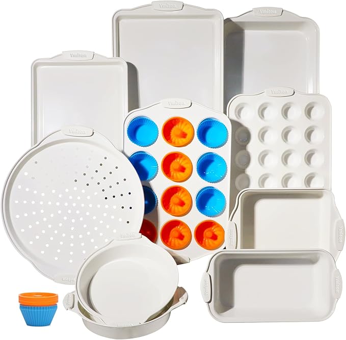 Ymiton Baking Pans Set with Silicone Handles, 34 PCS Nonstick Bakeware Sets, Oven Pan Set Includes Baking Tray, Cookie Sheet, Cake Pans, Loaf Pan, Muffin Pan, Pizza Pan