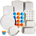 Ymiton Baking Pans Set with Silicone Handles, 34 PCS Nonstick Bakeware Sets, Oven Pan Set Includes Baking Tray, Cookie Sheet, Cake Pans, Loaf Pan, Muffin Pan, Pizza Pan
