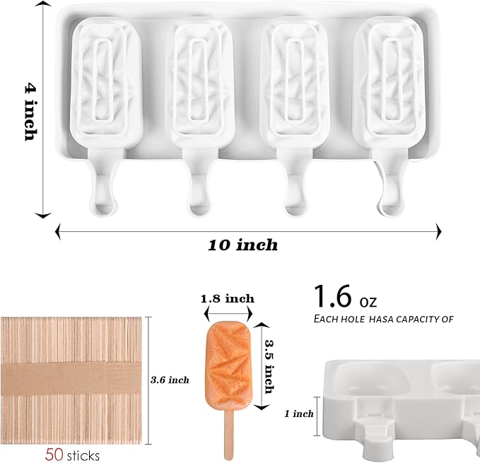 Sakolla 2 Pack 4 Cavities Diamond Shape Silicone Popsicle Molds