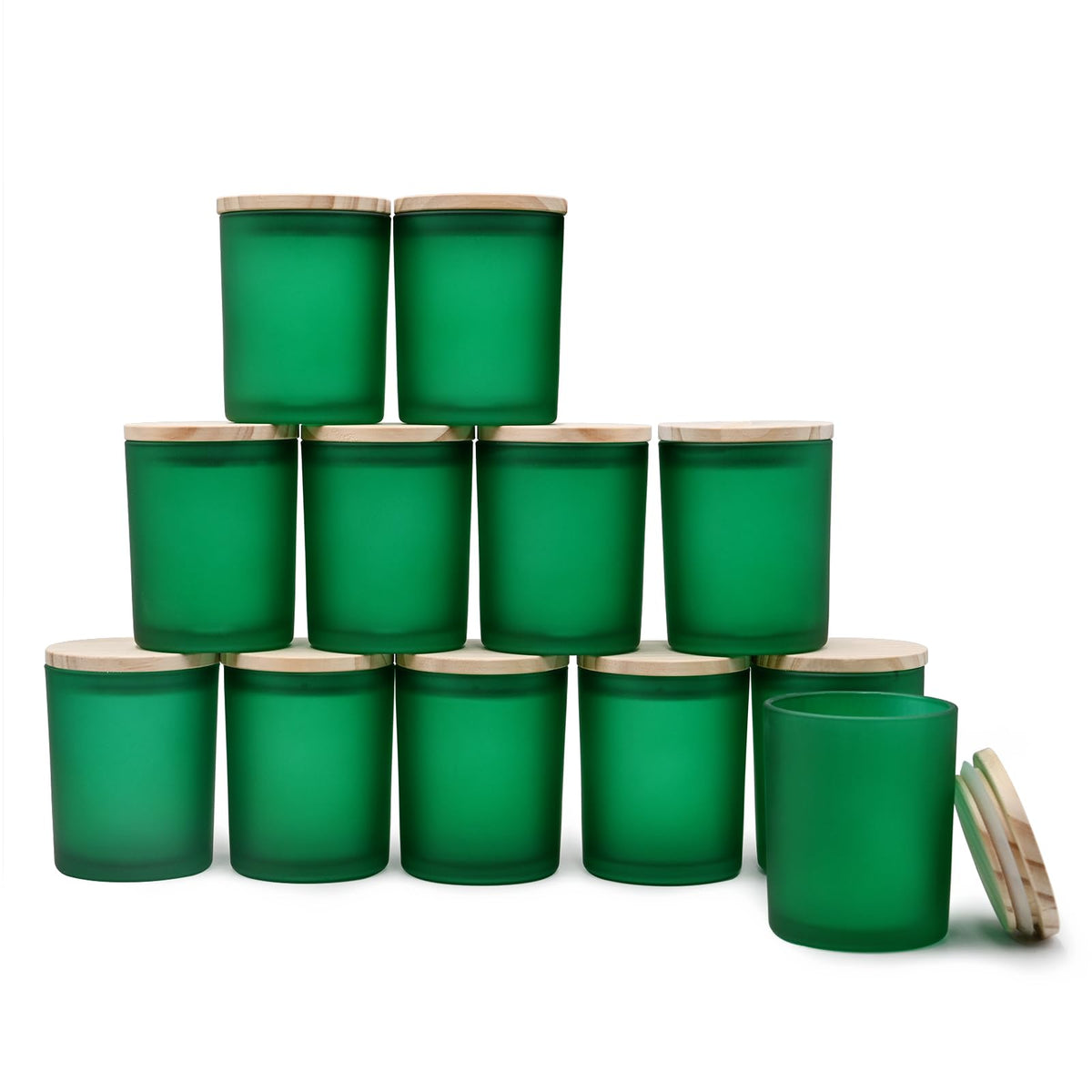 SHOWIN Thick Candle Jars for Making Candles 12 Pcs, 7 OZ Empty Jars with Wood Lids for Candle Making, Sample Container, Clear
