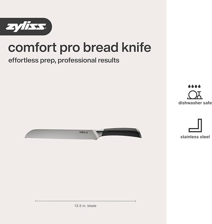 Zyliss Comfort Pro Bread Knife - Full Tang Bread Knife - Ice Hardened Stainless Steel Kitchen Tools - Crumble-Free Kitchen Cutlery - Black/Stainless Steel - 8 inches