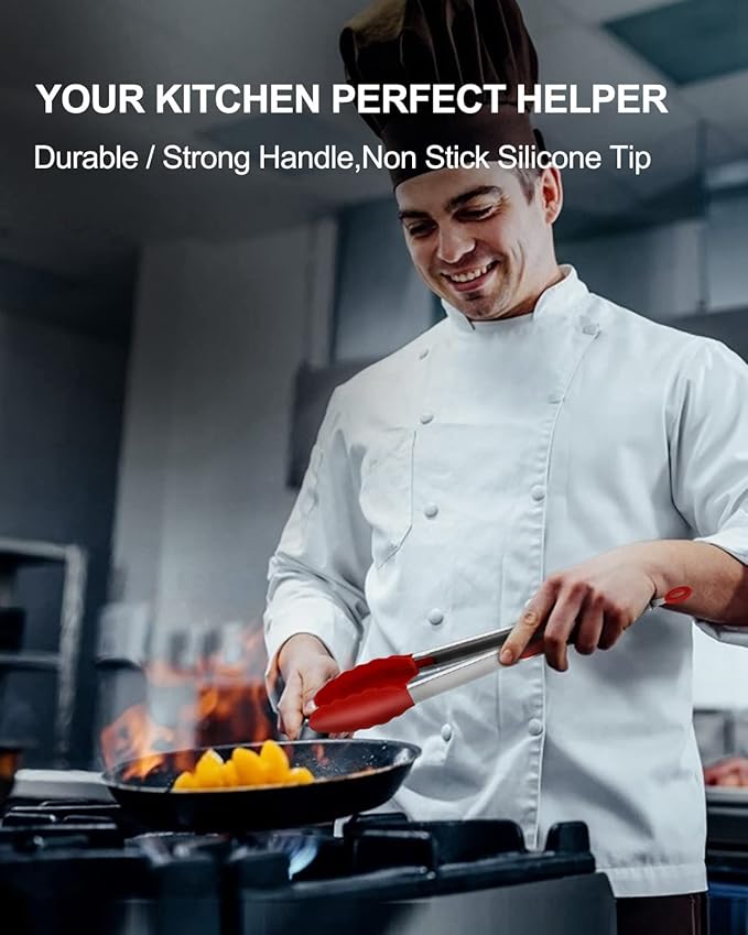Bnlcd Good Grip Cooking Tongs with Silicone Tips, Set of 3-7" 9" and 12"