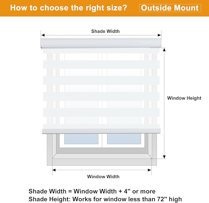 Persilux Cordless Zebra Blinds for Windows Free-Stop Roller Windows Shades (35" W X 64" H, White) Dual Layer Light Control for Day and Night, Light Filtering Sheer Shades for Home, Bedroom