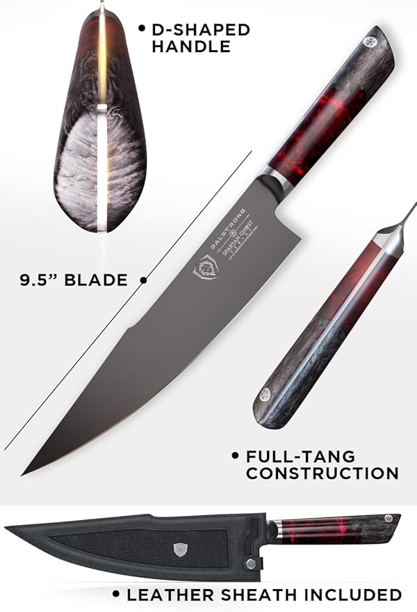 Dalstrong Chef Knife - 9.5 inch - Spartan Ghost Series - Premium American Forged S35VN Powdered Steel - Razor Sharp Kitchen Knife - Chef's Knife - Maple & Red Resin Handle - Sheath
