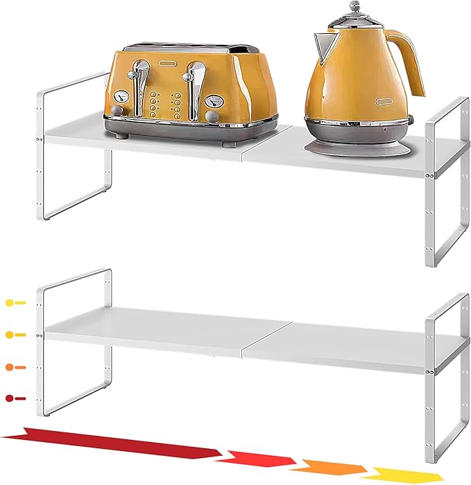 taiheis 16.5~27.1" Expandable Shelf，2Pack 8.1" Wide Adjustable Height Cabinet Shelves，White
