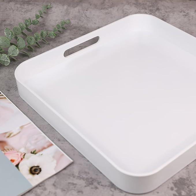 SforGUVA Square White Serving Tray, Ottoman Tray for Coffee Table