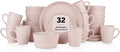 Stone Lain Albie Stoneware 32-Piece Modern Dinnerware Set, Kitchen Plates and Bowls Sets, Service for 8, Pink, Microwave & Dishwasher Safe