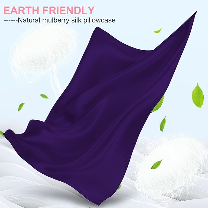 LYSHIN Silk Pillow Cases 2 Pack Standard Size with Zipper, Purple