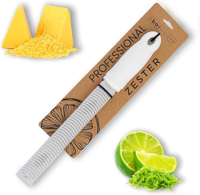 A Bar Above Lemon Zester and Cheese Grater, Professional, 12 Inch, White