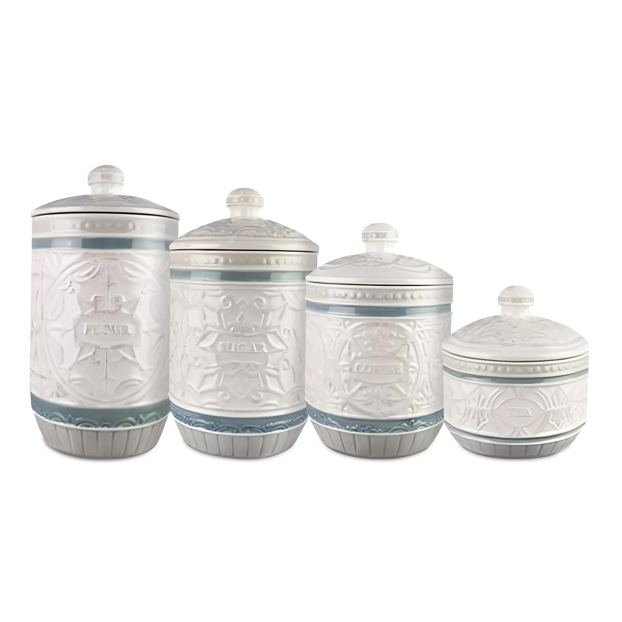 Young's Inc. 4 Pcs Set Casual Provincial Ceramic Canisters- Storage Container for Kitchen and Bathroom - Beautiful Home Decor Accent to Store Food, Coffee, Tea, and More - Green, White
