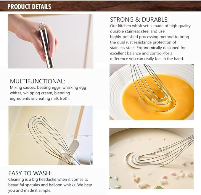 TAFOND 10.63" Stainless Steel Flat Whisk,Egg Beater for Blending,Whisking,Beating,or Stirring for Home and Kitchen