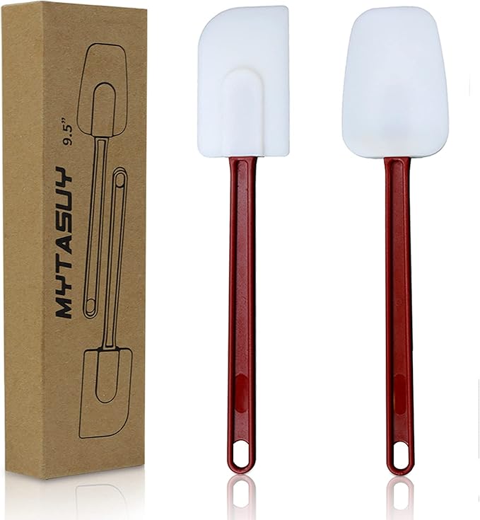 MYTASUY 10 INCH Silicone Spatulas Heat Resistant Heavy Duty Rubber Spatulas Commercial Spatulas Set for Kitchen Use Silicone Cooking Utensils Sets of 2