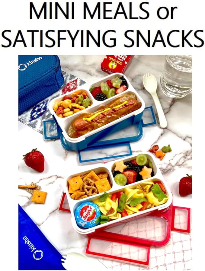 kinsho Small Snack Containers for Kids Toddlers, Set of 2 (Red + Navy Blue)