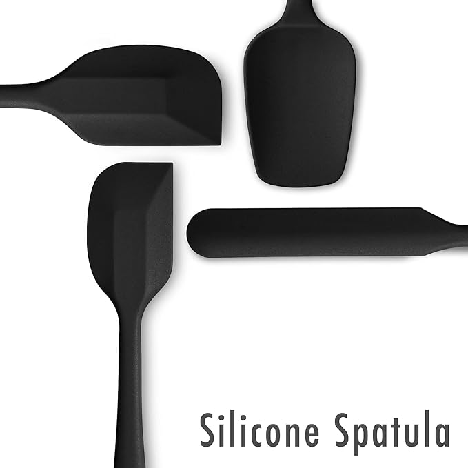 JXWING 4-Piece Silicone Spatula Set with Stainless Steel Core, Black