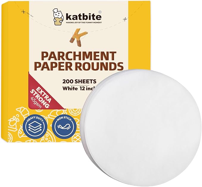 Katbite Parchment Paper Rounds, Non-Stick Heavy Duty, White, 12 Inch 200Pcs