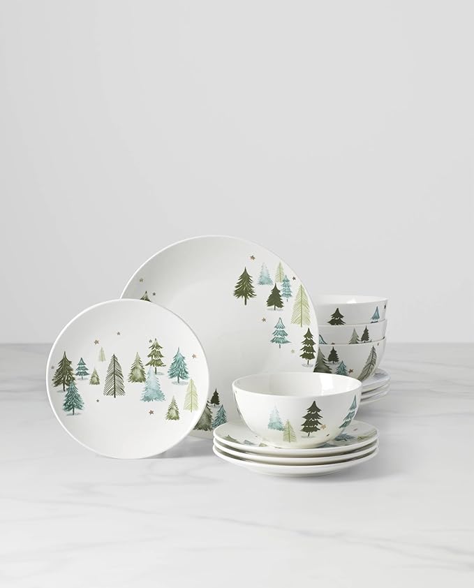 Lenox Balsam Lane Porcelain 12-Piece Christmas Dinnerware Set for 4