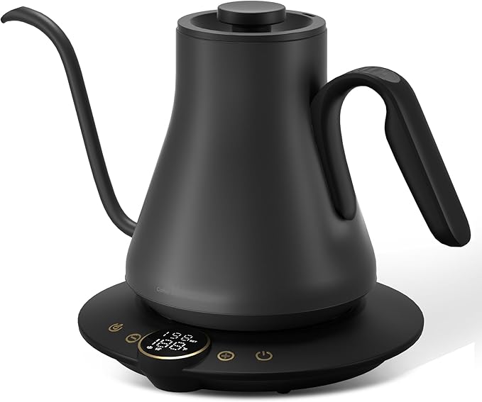 Cocinare Gooseneck Electric Kettle, ±1°F Precise Temperature Control, 1500W Fast Heating, Pour Over Coffee & Tea Kettle with Brew Timer & Keep Warm, Stainless Steel, 0.9L (Matte Black)