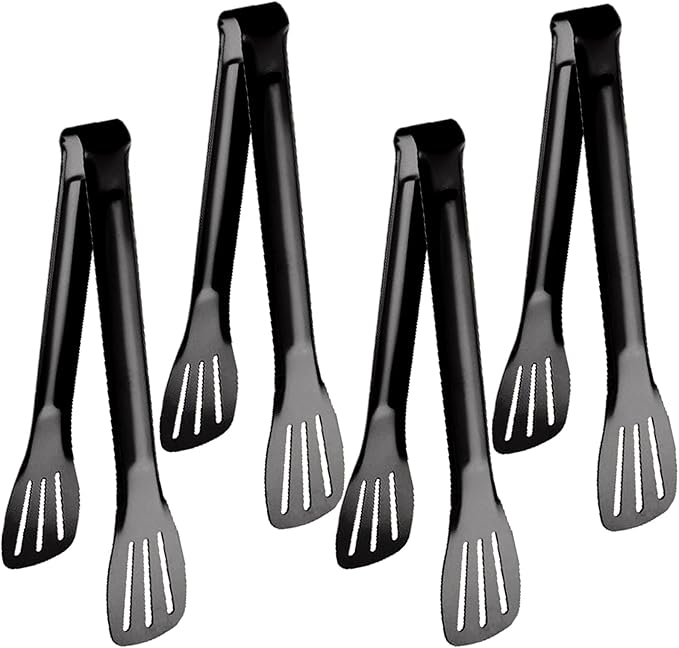 IAXSEE 4 PCS Serving Tongs Black Tongs 9 Inch Serving Utensils Stainless Steel Serving Tongs for Salad Buffet Appetizer Dessert Tong for Food Parties