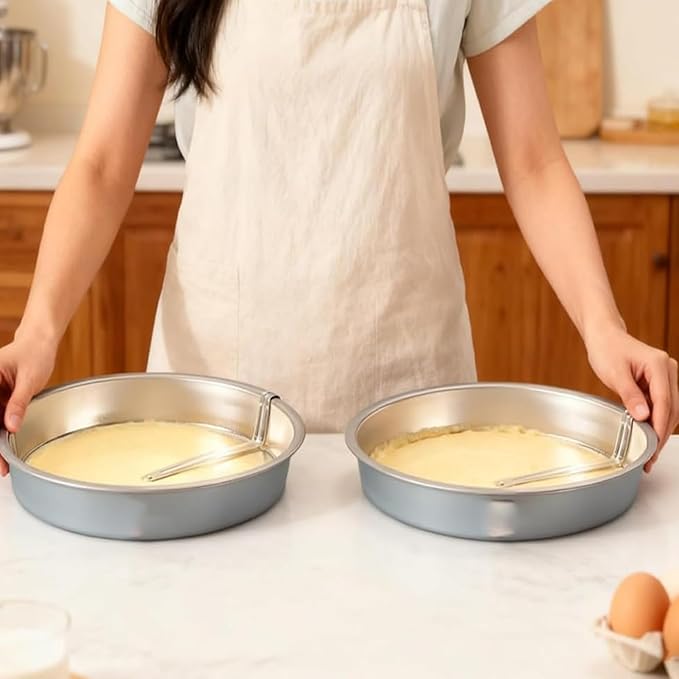 JKWRRRKS Easy Release Pans Round with Lever, 9.7" Quick Release Easy-Out Cake Pan Set,Baking Tools Pans Stainless Steel Round,Apple Pie Bake & Serve Sets, For All Kinds of Bases (2)