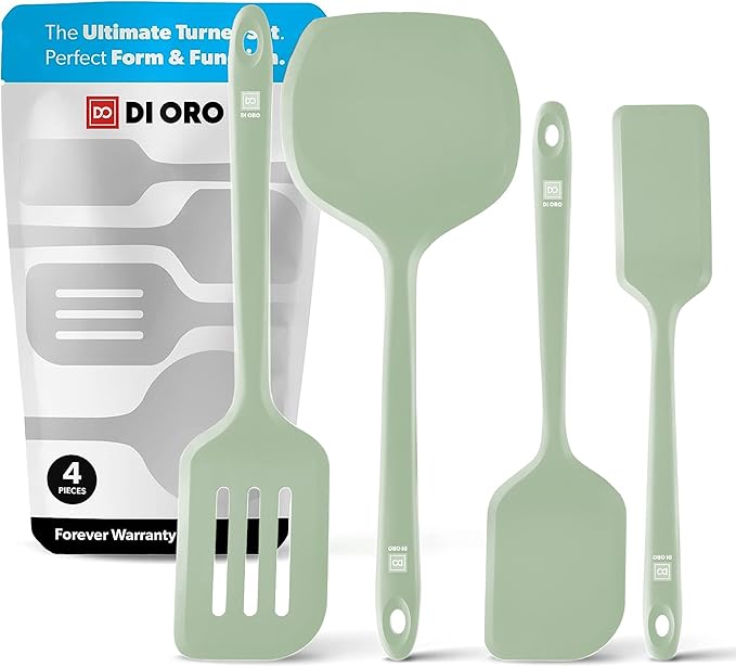 DI ORO Silicone Turner Spatula Set - 600F Heat Resistant, 4-Pc Sage