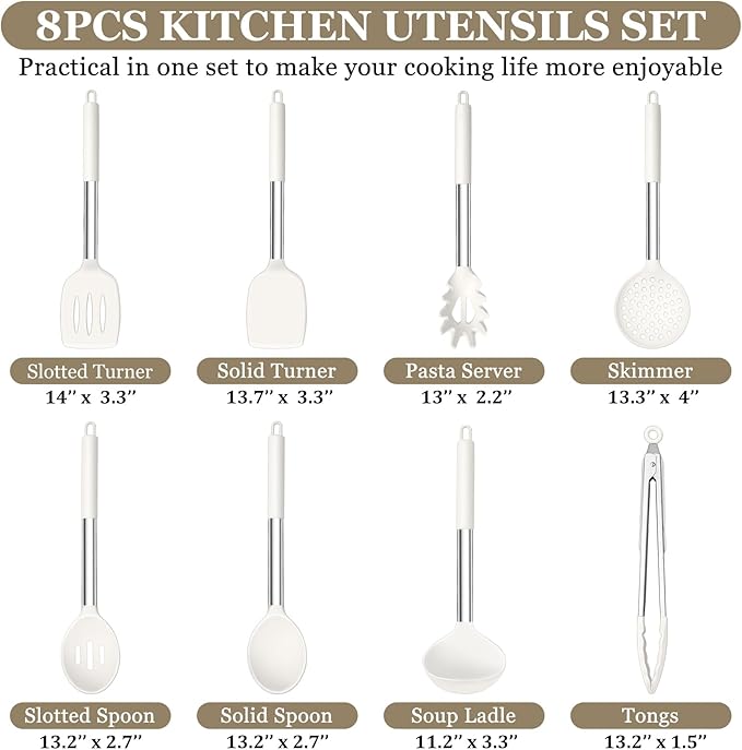 TeamFar Kitchen Utensils, 8PCS Cooking Silicone Utensils Kitchen Tool Kit