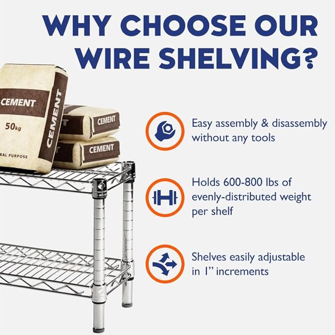 Shelving Inc. 14" d x 48" w Chrome Wire Shelving with 2 Tier Shelves