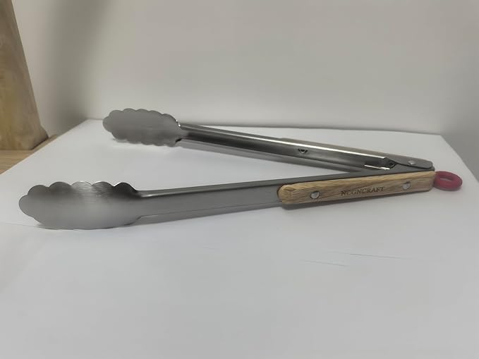 9+12 inch Stainless Steel Kitchen Tongs for cooking with Wood Handle, Set of 2