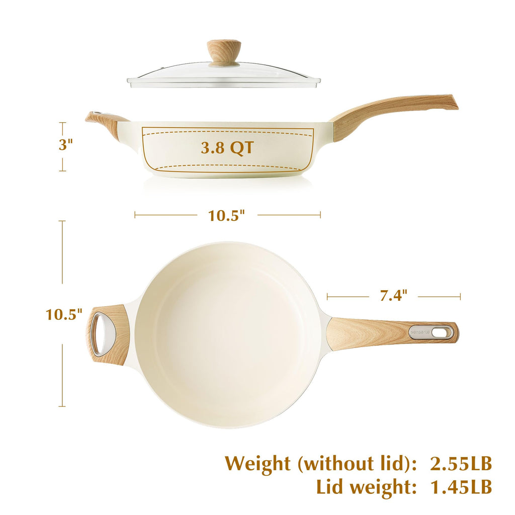 SENSARTE Ceramic Nonstick Frying Pan Skillet with Lid, 10.5 Inch Deep Frying Pan, 3.8 Qt Saute Pan, Induction Pan, Healthy Non Toxic Cooking Pan with Helper Handle, PFOA PFAS PTFE Free