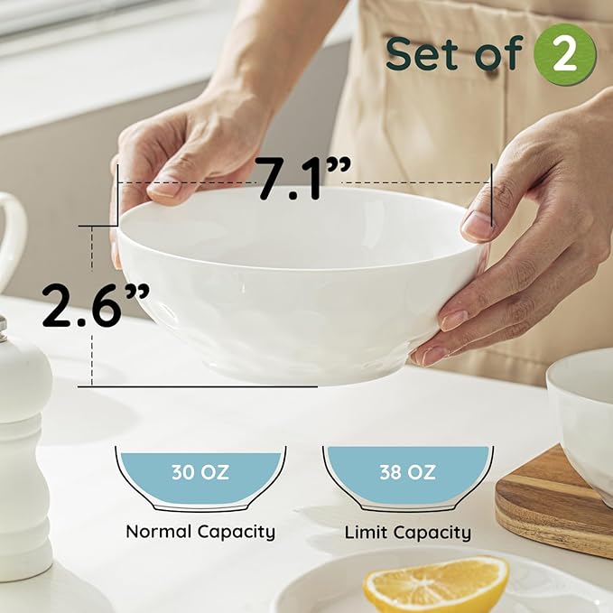 HOMBENE Soup Bowls, 7 Inch Oatmeal Bowls, Kitchen Bowl Set, Microwave and Dishwasher Safe, Scratch Resistant, Set of 2