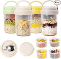 UWILLION 4 Pack Overnight Oats Containers with Handles, 16 oz Glass Mason Jars with Lids, Folding Spoons & Topping Compartments, Yogurt Parfait Cups for Weekly Meal Prep, Chia Pudding & Snacks