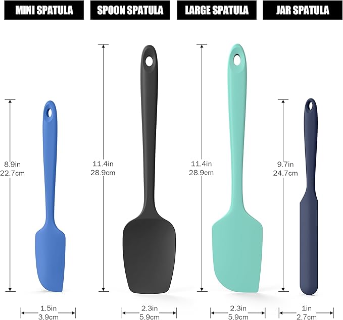 Doosu 600°F Heat Resistant Silicone Spatula Scrapers (Set of 4, Multi-3)
